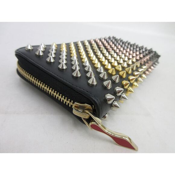 Christian Louboutin Spike Studs Panettone Round Zipper Long Wallet Black - Picture 4 of 12